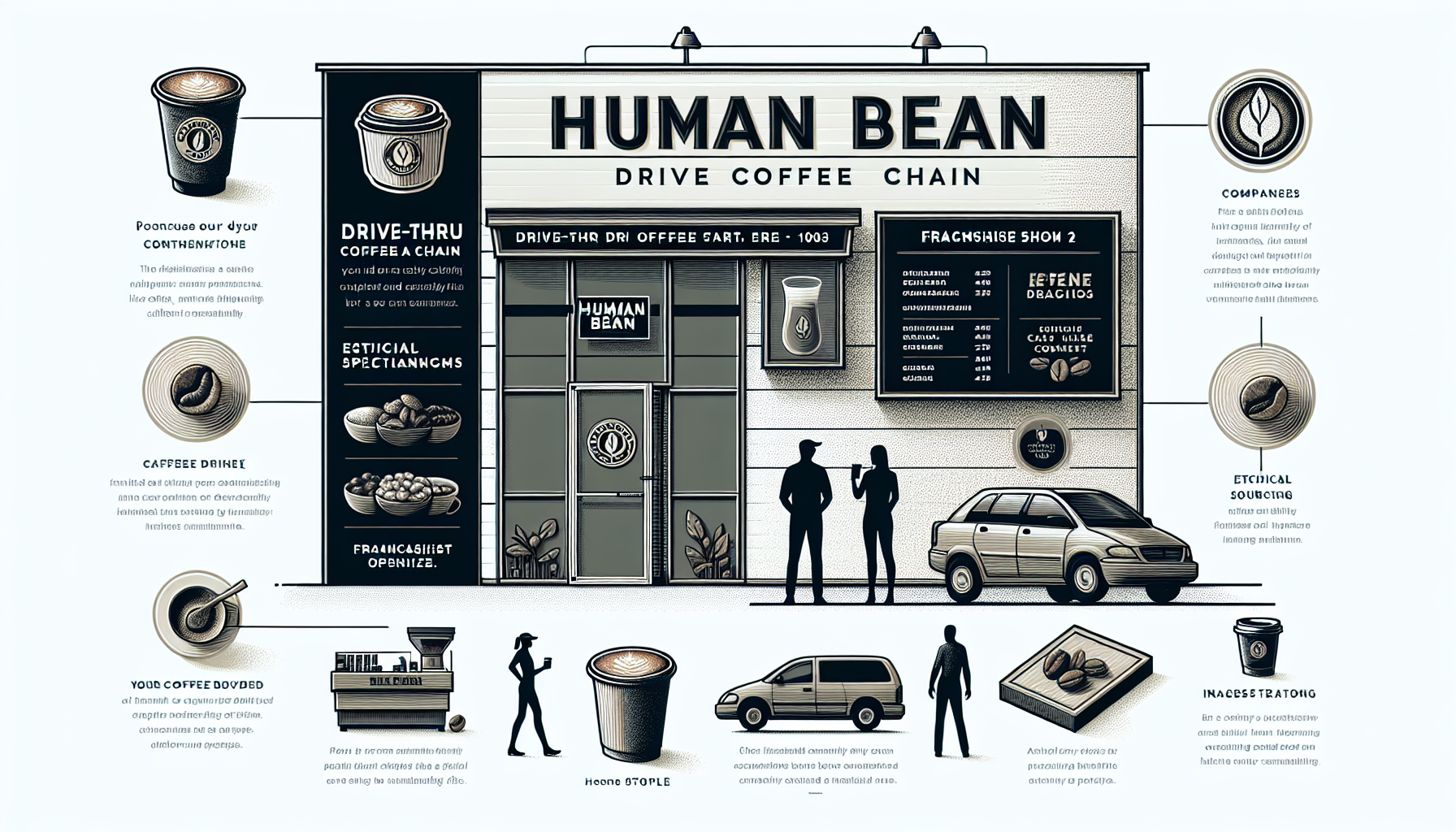 An illustration of a drive-thru coffee shop named 