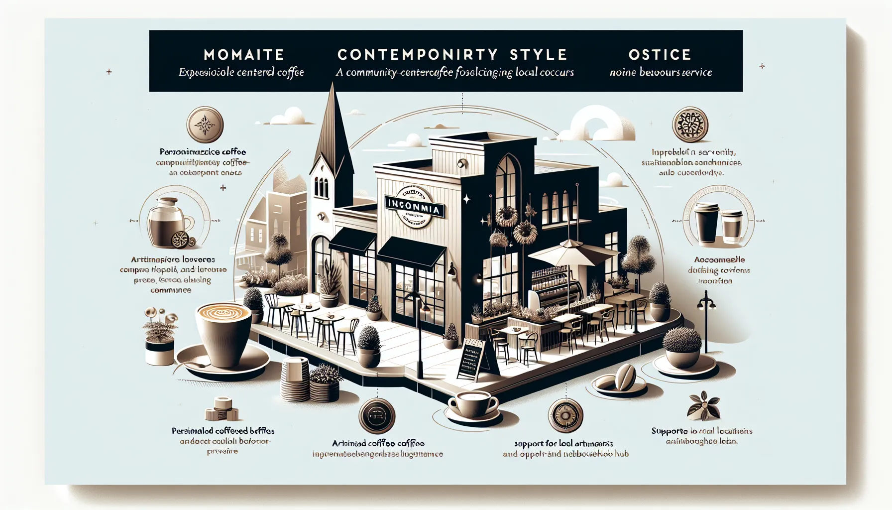 An illustrated infographic showcasing a coffee shop named 