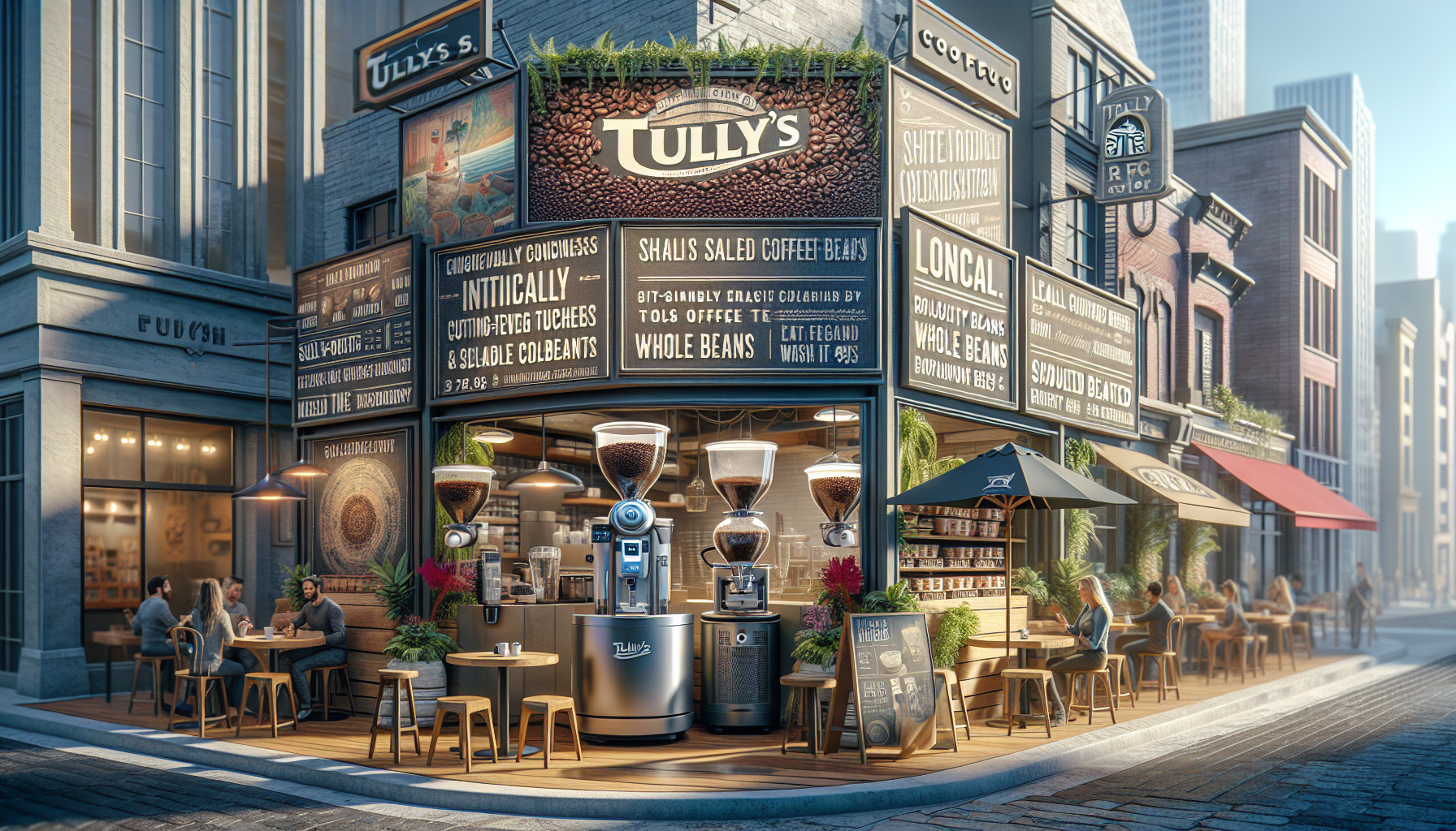 A bustling café exterior named 