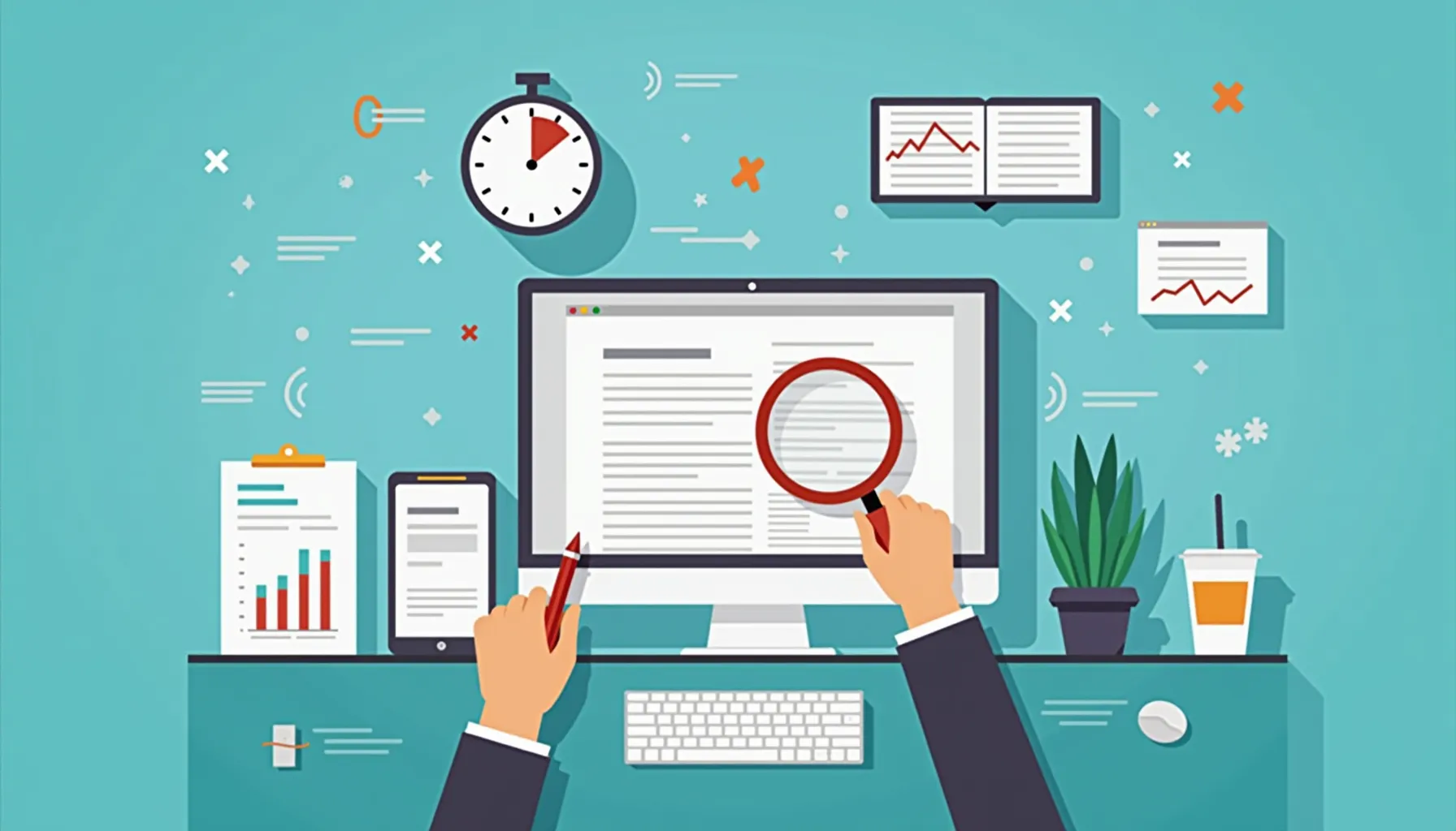 An illustration depicting a workspace focused on automation content marketing practices.