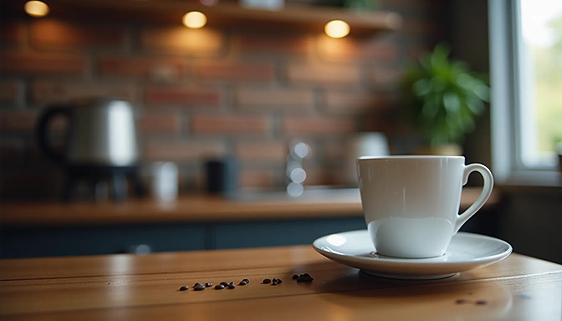 A serene coffee setting featuring a cup and beans, evoking the ryders cup lakewood ambiance.