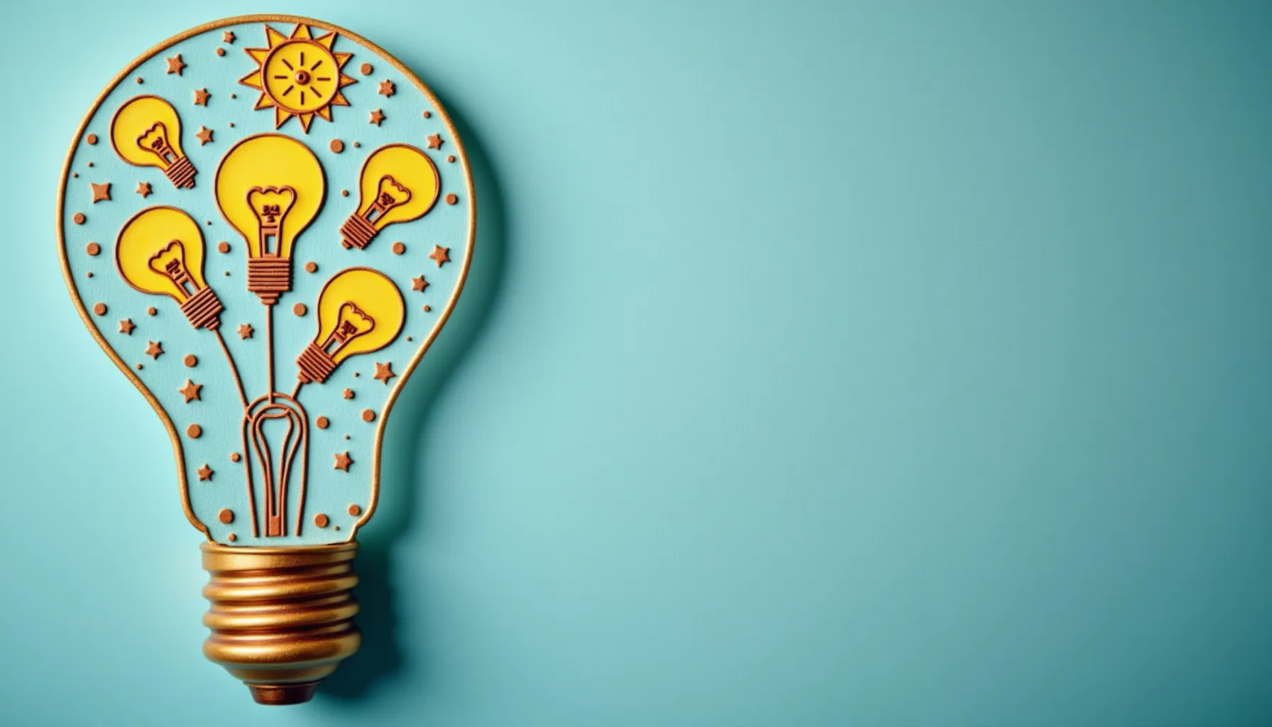 A colorful light bulb graphic with shining bulbs symbolizes an innovative idea generator.