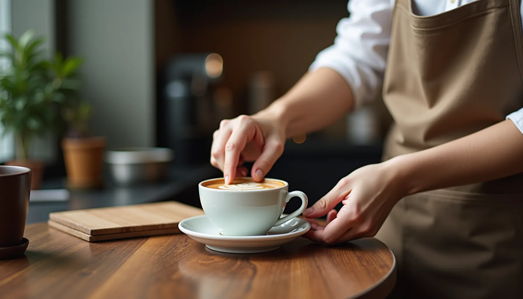 A barista prepares a beautiful cup of starbucks vietnamese coffee with a decorative foam design.