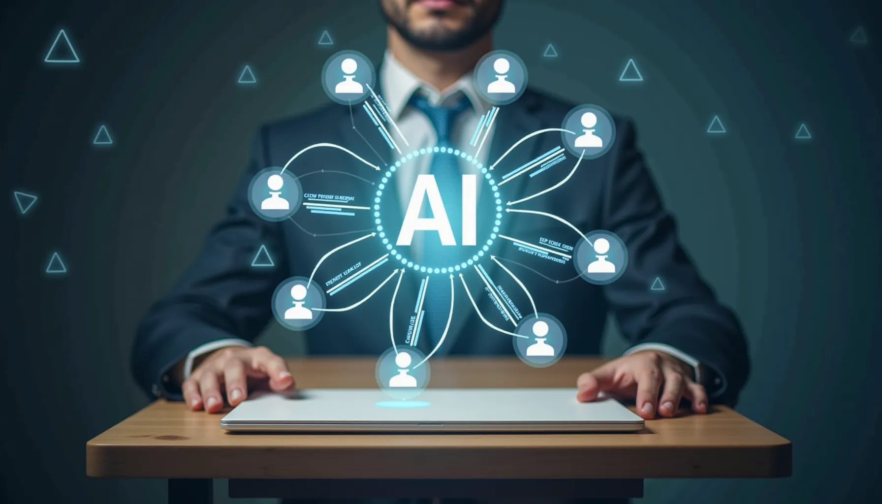 A business professional engages with AI technology, symbolizing GEO the new SEO in digital marketing.