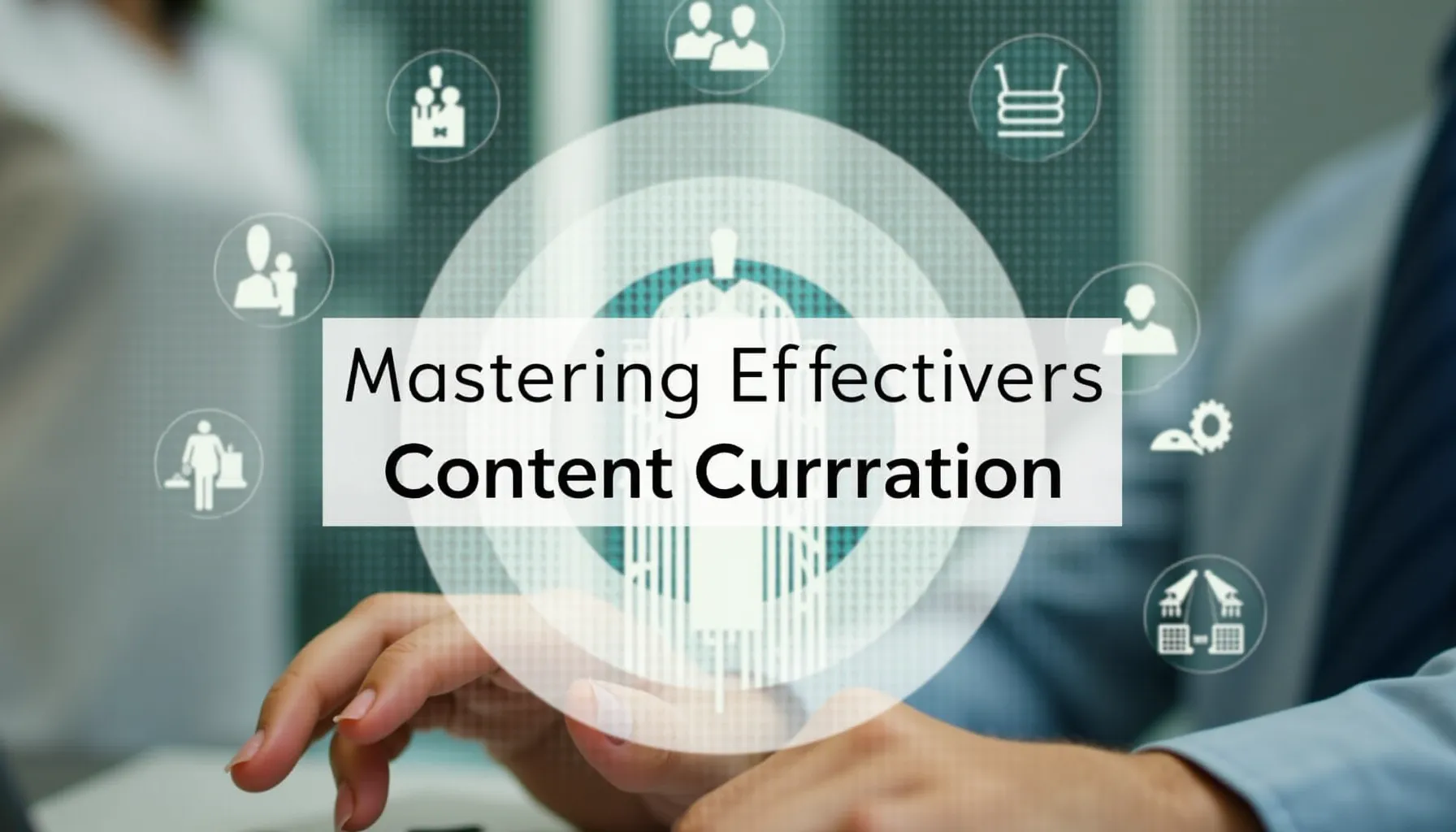 A person interacts with a digital interface showcasing a content curation guide and icons.