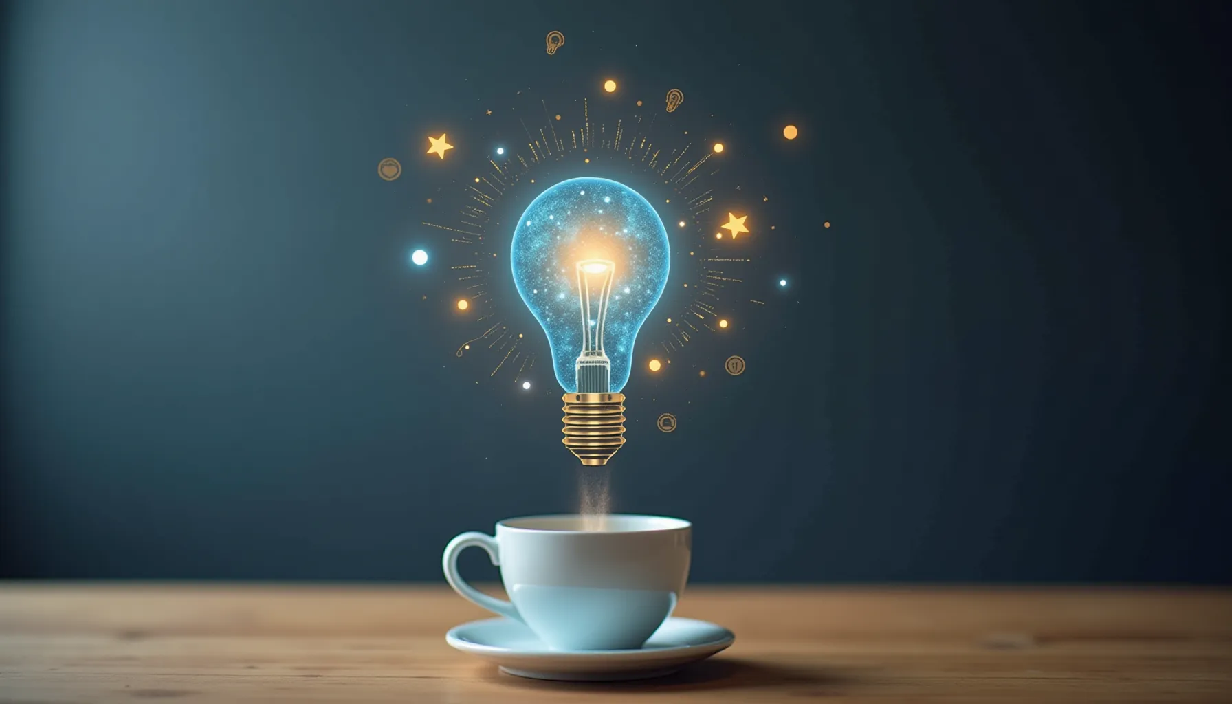 A glowing light bulb hovers over a cup, symbolizing creativity inspired by Gemini 2.5 Pro.