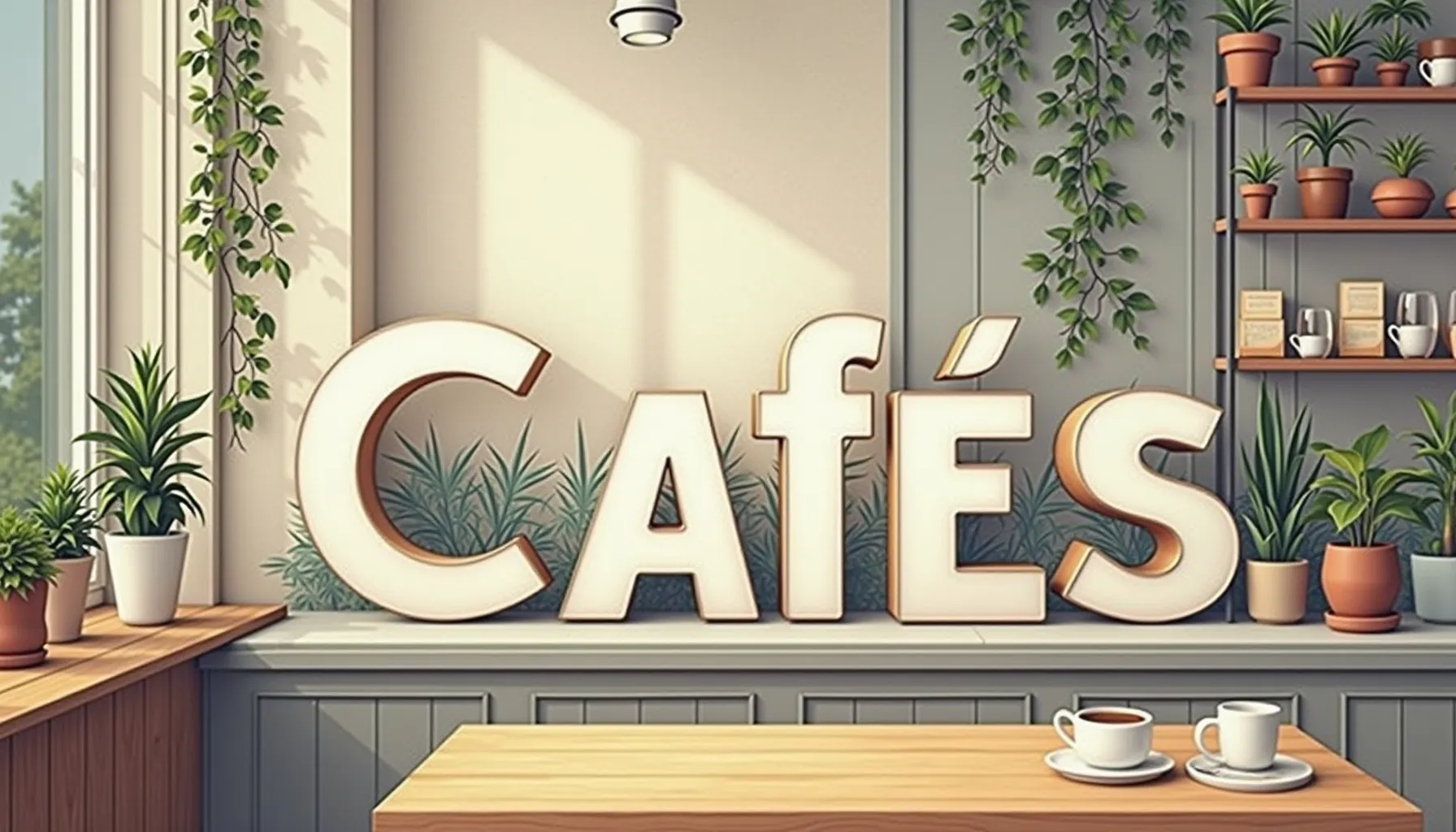 A cozy cafe setting showcasing the charm and essence of cafe history through decor and plants.