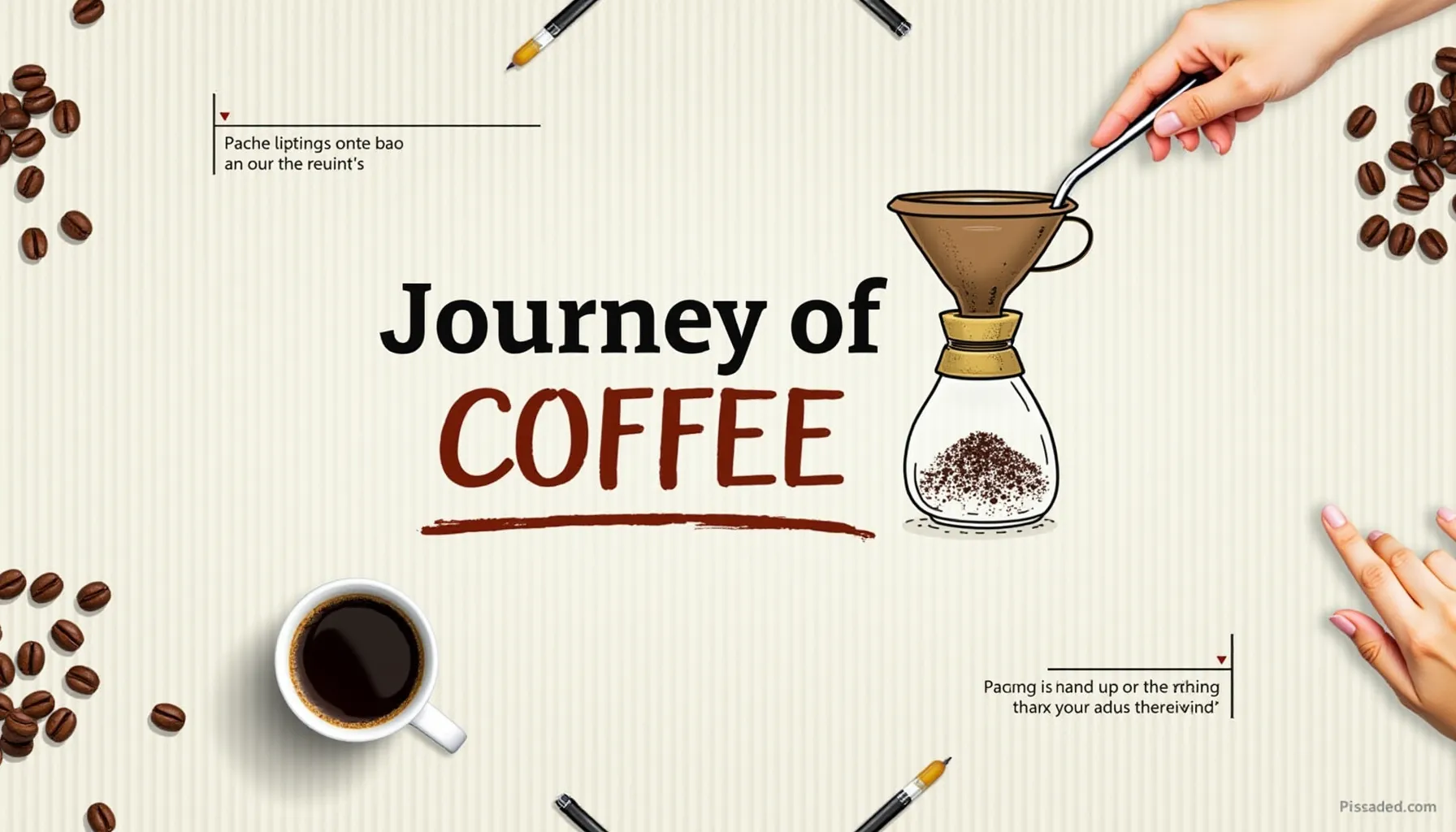 An illustration depicting how is coffee manufactured, showing coffee beans and brewing equipment.