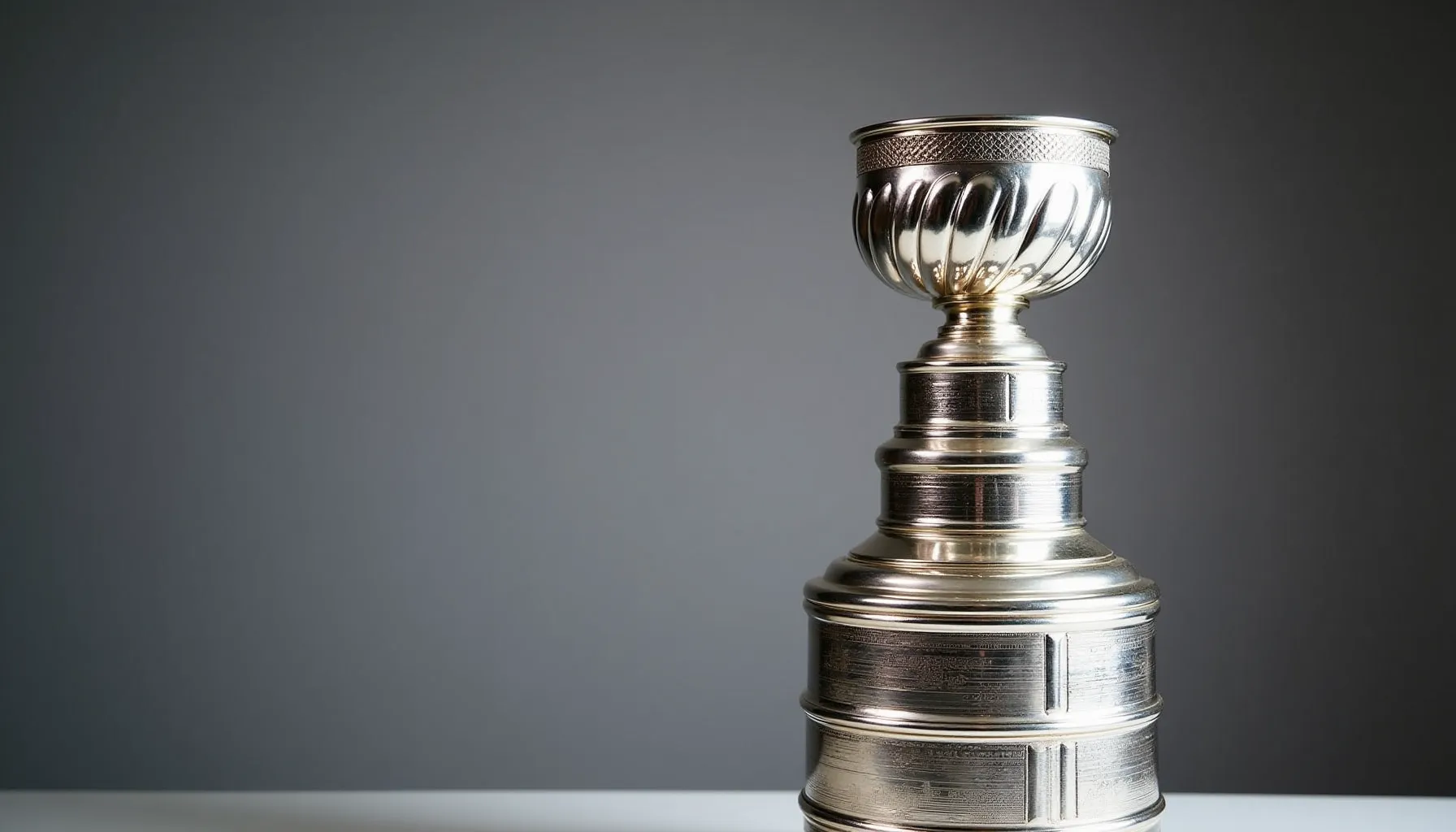 A shiny silver trophy resembling a stanley coffee cup on a sleek, minimalist background.