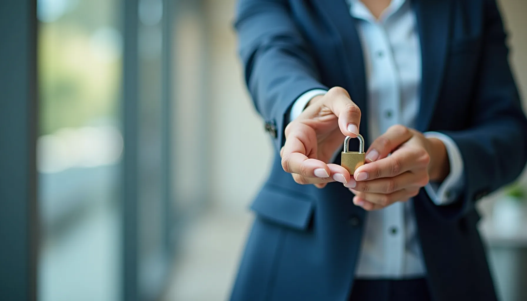 A professional holding a padlock, symbolizing strategies for How to Get Rich with AI 2025.