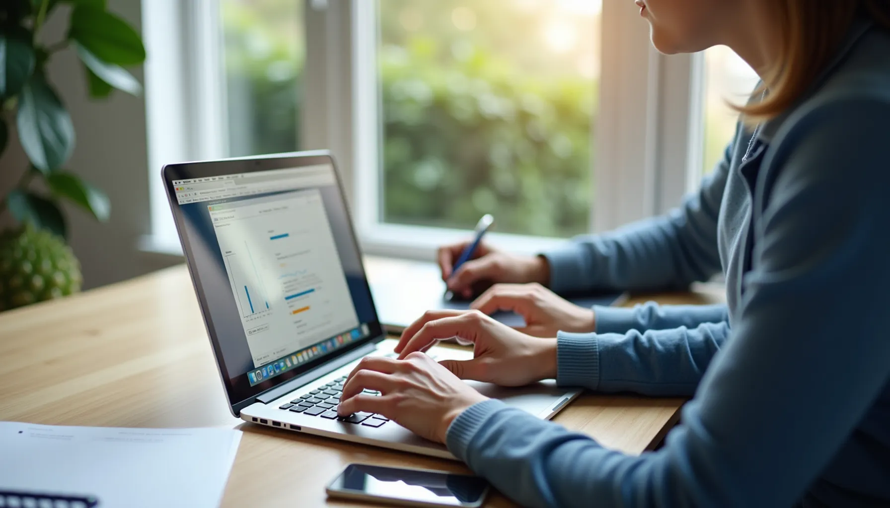 A person using a laptop for work, featuring analysis tools related to Claude 4 on the screen.