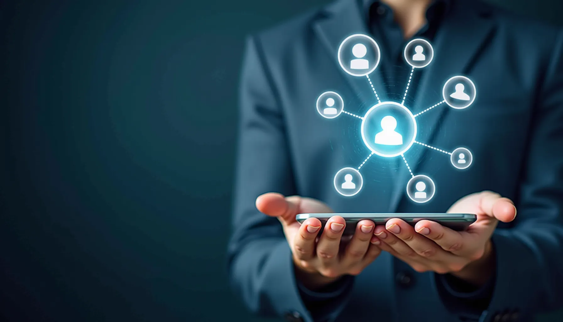 What is AI Agents illustrated by a person holding a device with glowing digital connections.