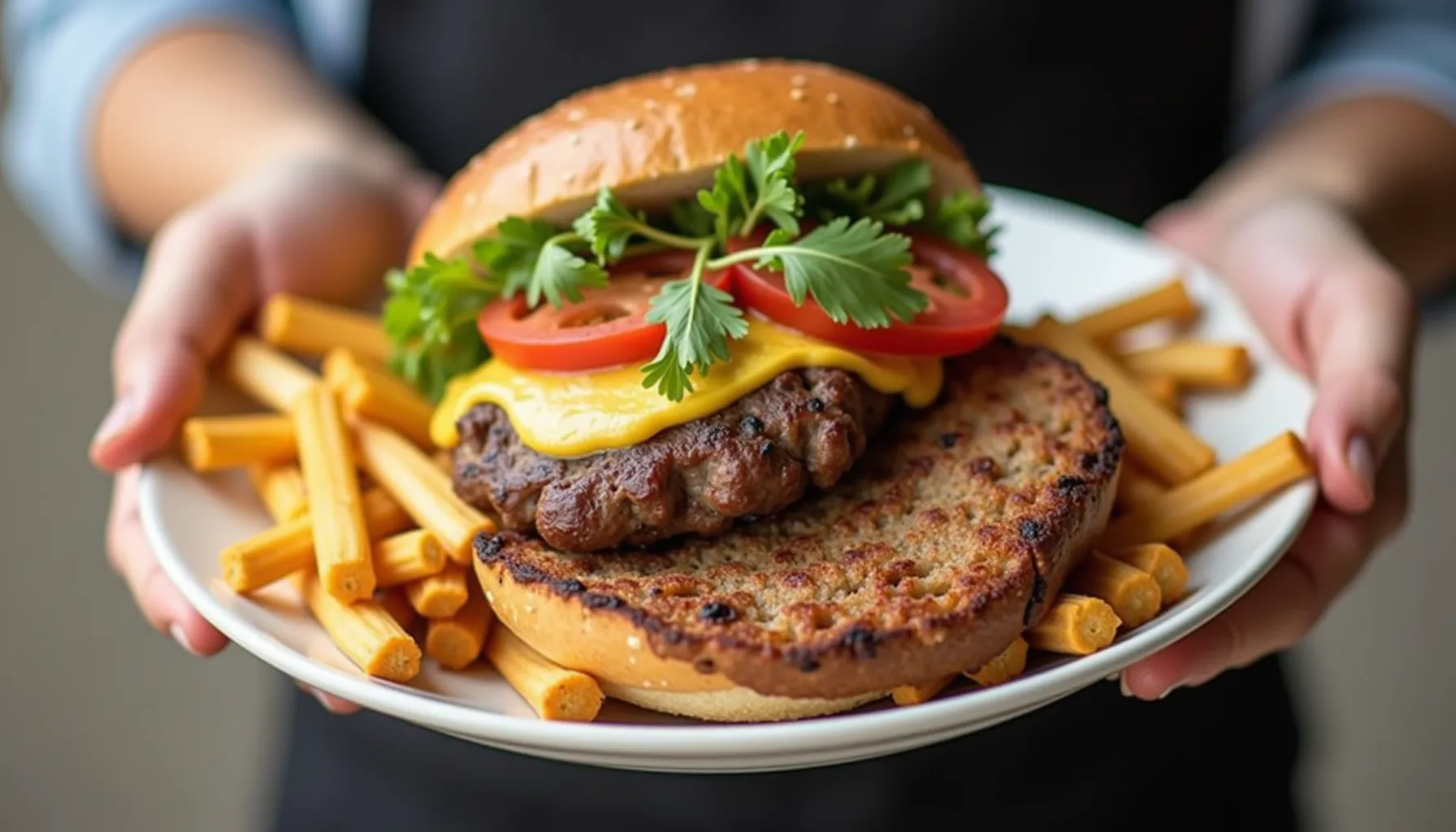 A delicious burger with toppings served with fries at Larry and Milt's Western Cafe.