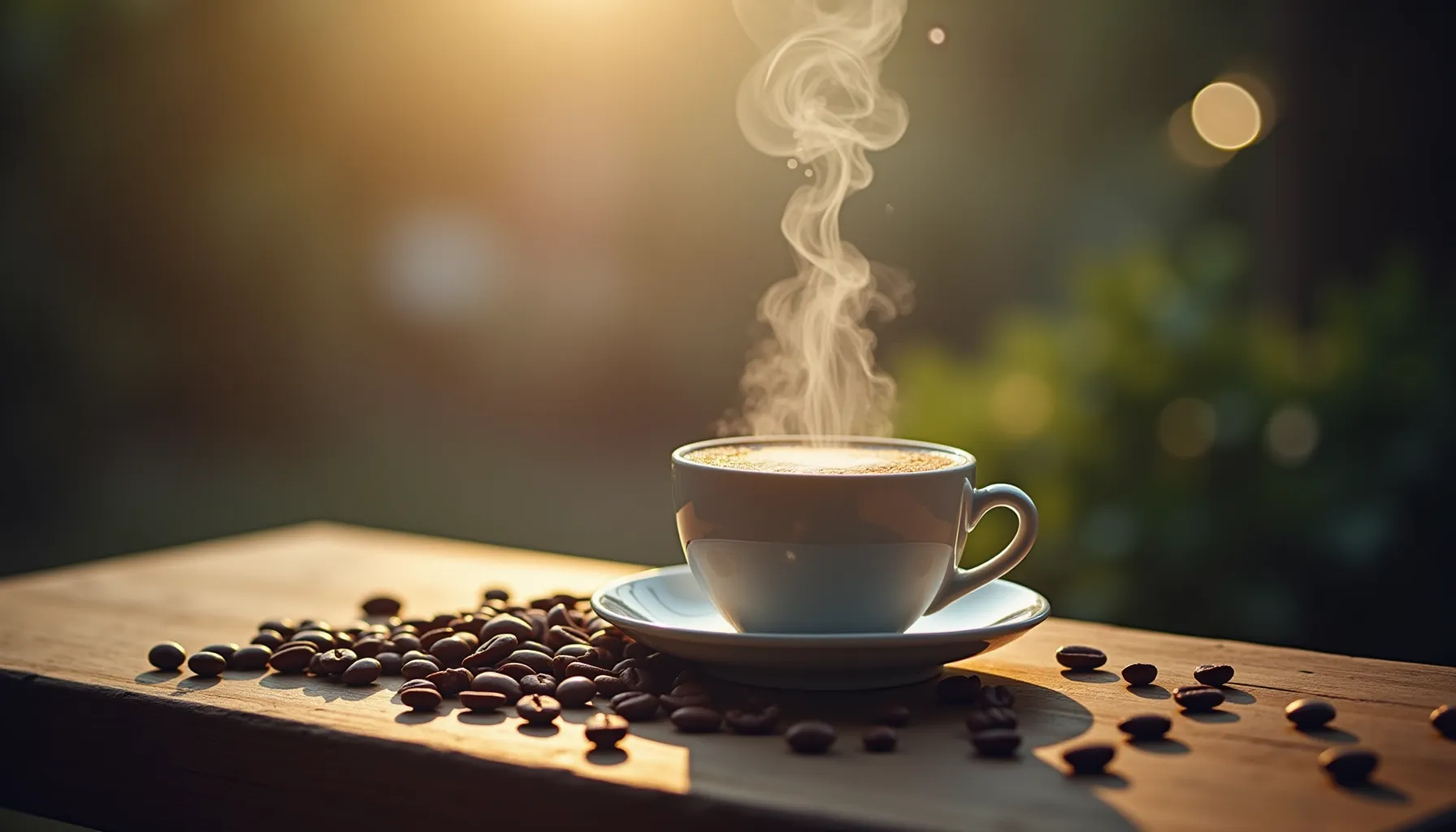 A steaming cup of coffee sits beside coffee beans, pondering where does coffee come from.