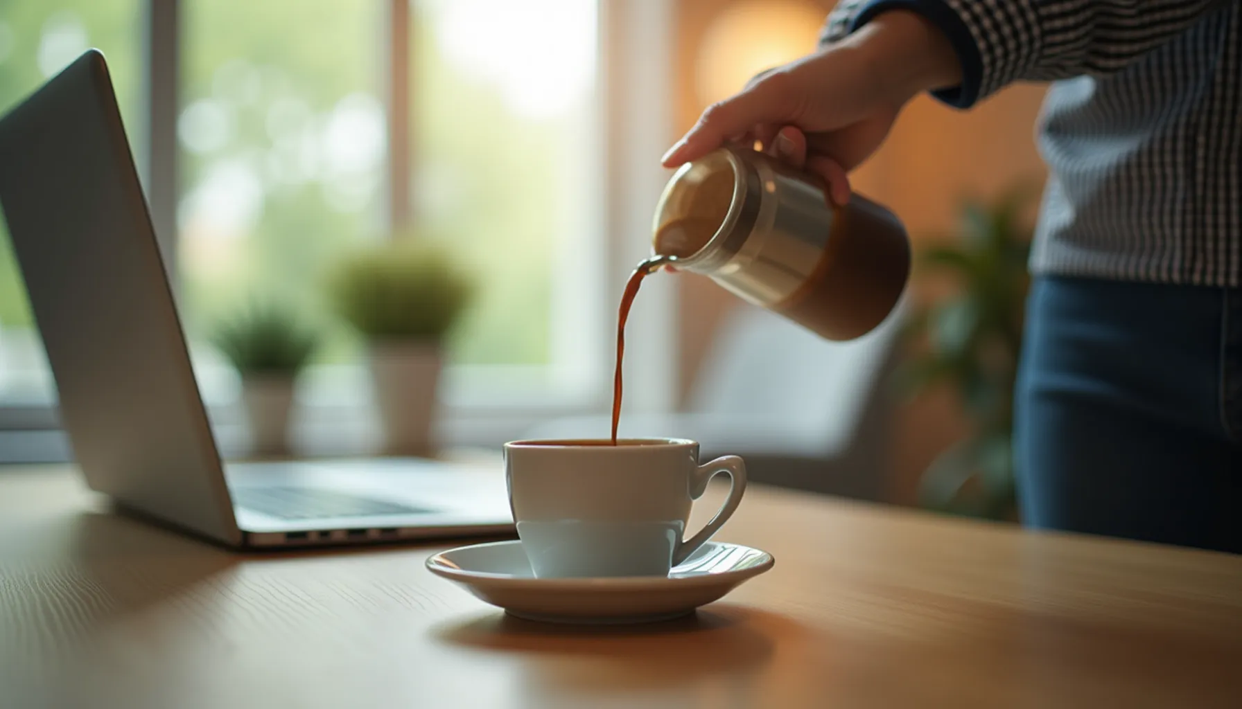 A person pours coffee into a cup at a wild coffee bar dispensary setting.