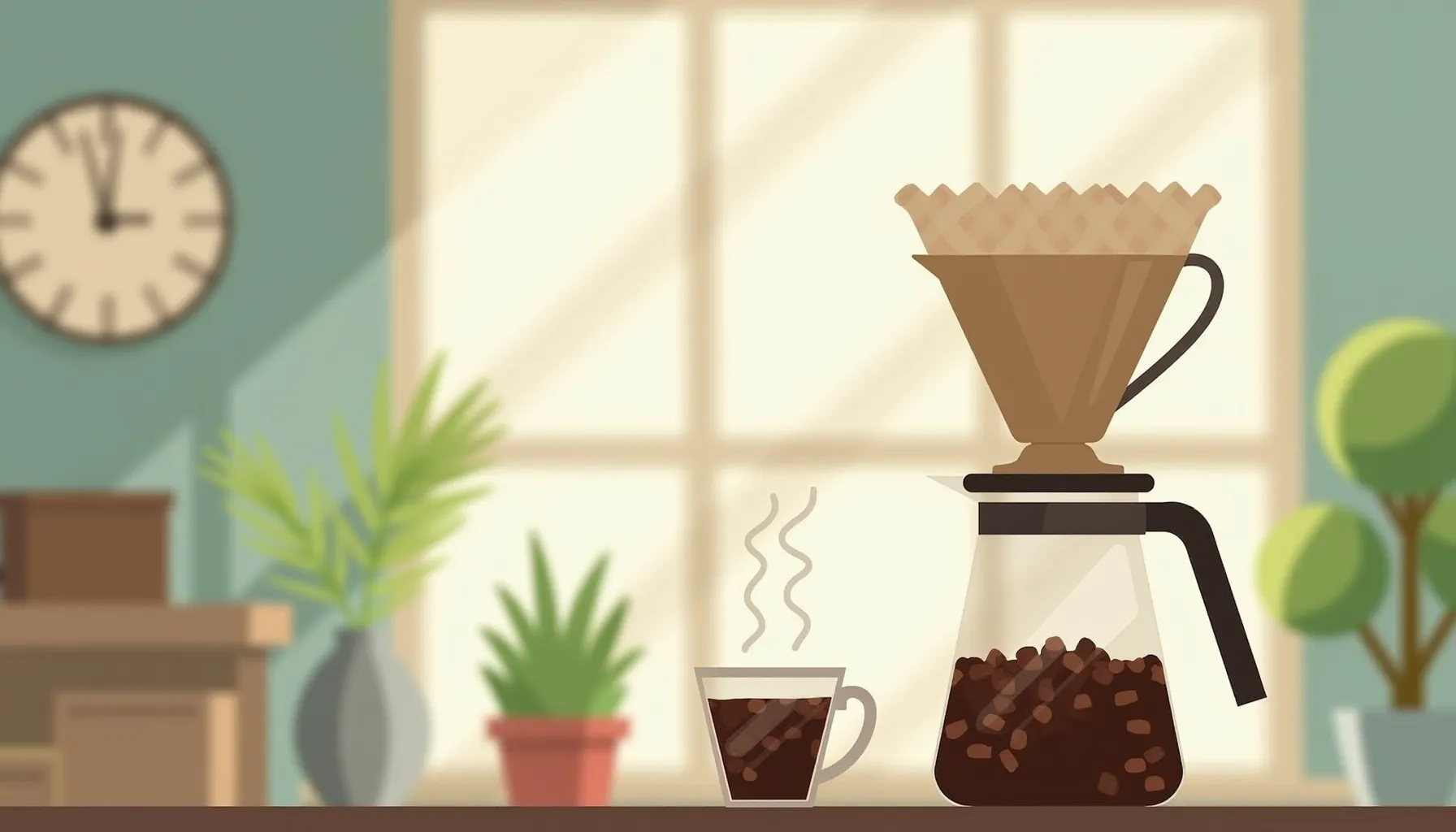 A brewing setup featuring a reusable coffee filter above a glass vessel filled with coffee.